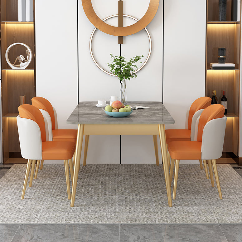 Ensemble de table à manger rectangulaire contemporain, ensemble de dinette avec plateau en pierre, 1/2/5/7 pièces
