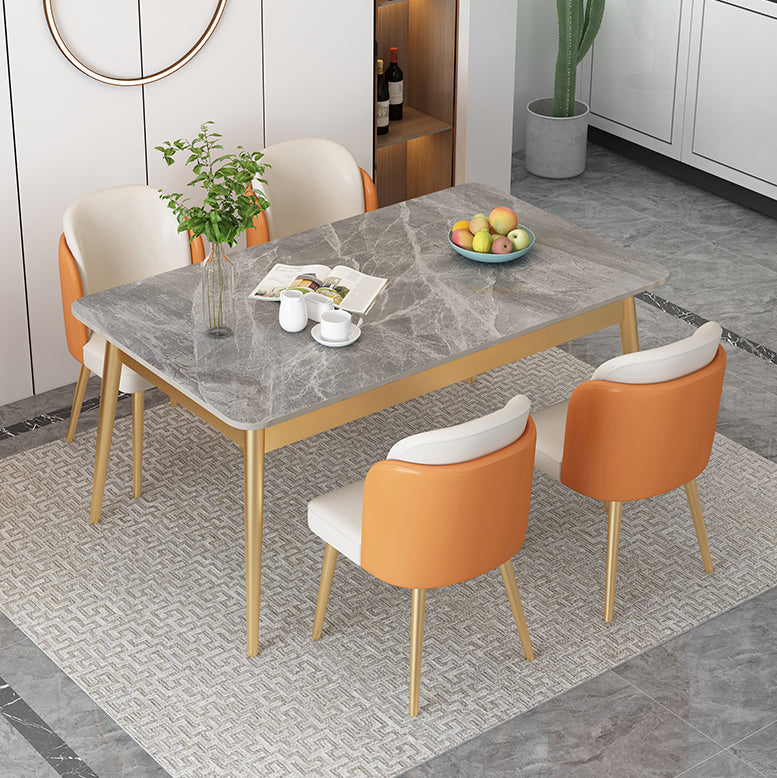 Ensemble de table à manger rectangulaire contemporain, ensemble de dinette avec plateau en pierre, 1/2/5/7 pièces