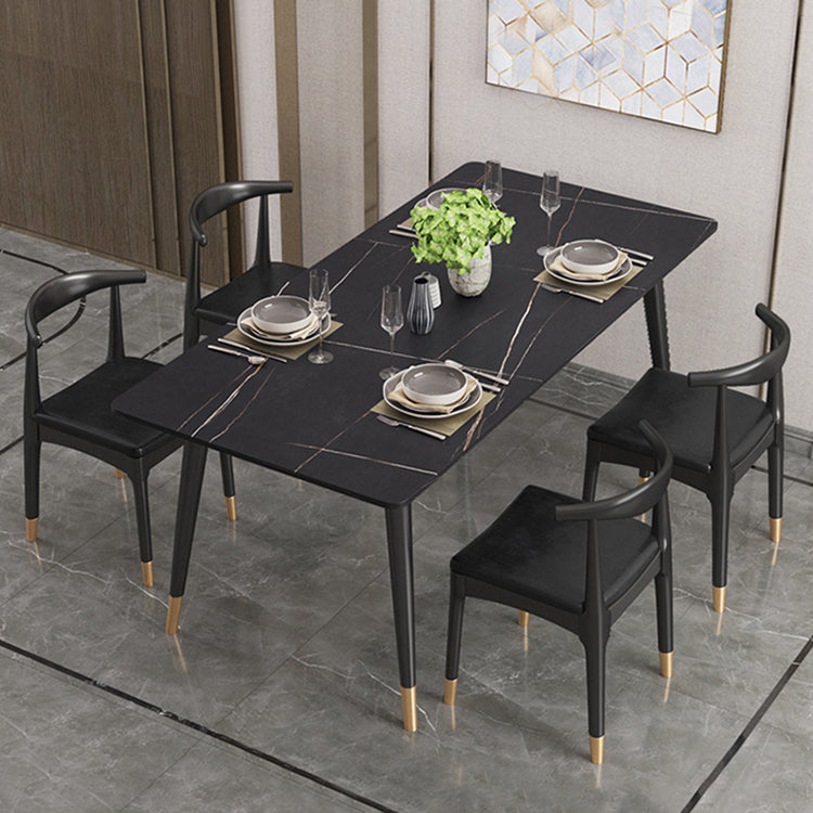 Modern Stone Top Dinette Set 1/2/4/5/7 Pieces Rectangle Dining Table Set in Black Clearhalo 'Dining Room Sets' 'Dining Tables & Seating' 'dining_room_set' 'furn' 'furn_dining_room_set' 'Furniture' 'Kitchen & Dining Furniture' 5407990