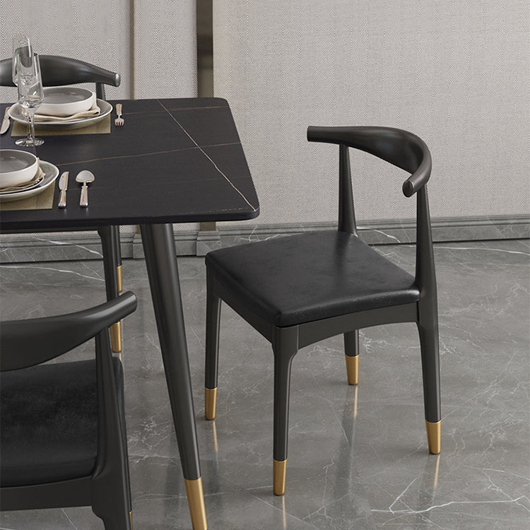 Modern Stone Top Dinette Set 1/2/4/5/7 Pieces Rectangle Dining Table Set in Black Clearhalo 'Dining Room Sets' 'Dining Tables & Seating' 'dining_room_set' 'furn' 'furn_dining_room_set' 'Furniture' 'Kitchen & Dining Furniture' 5407995