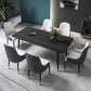 Black Rectangle Dining Table Set 1/2/5/7 Pieces Stone and Metal Dinette Set 7 Pieces: Table, 6 White Chairs Clearhalo 'Dining Room Sets' 'Dining Tables & Seating' 'dining_room_set' 'furn' 'furn_dining_room_set' 'Furniture' 'Kitchen & Dining Furniture' 5408035