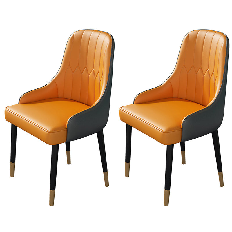 Black Rectangle Dining Table Set 1/2/5/7 Pieces Stone and Metal Dinette Set 2 Orange Chairs Clearhalo 'Dining Room Sets' 'Dining Tables & Seating' 'dining_room_set' 'furn' 'furn_dining_room_set' 'Furniture' 'Kitchen & Dining Furniture' 5408038