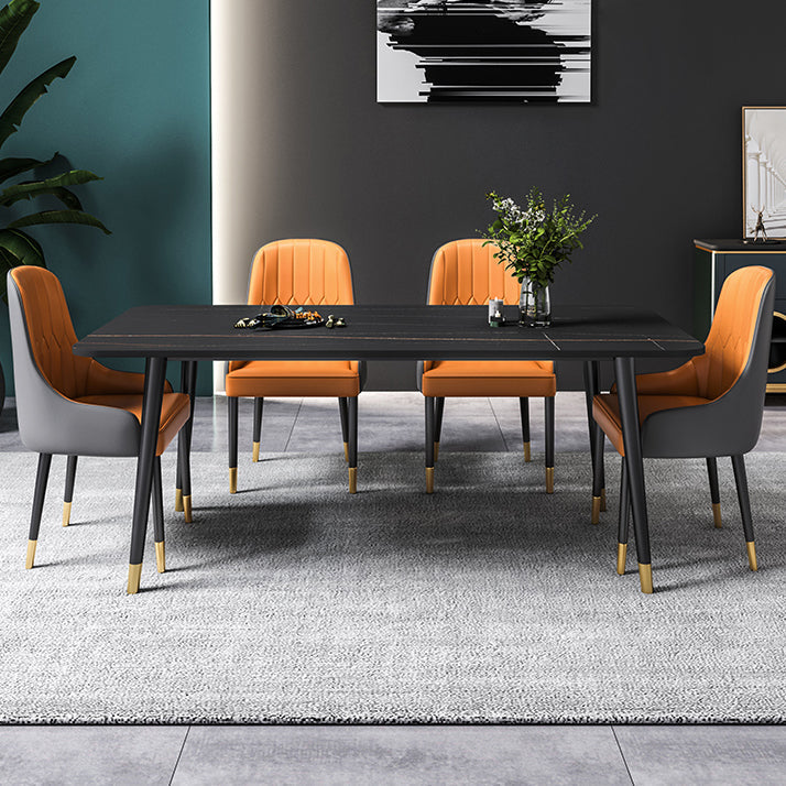 Black Rectangle Dining Table Set 1/2/5/7 Pieces Stone and Metal Dinette Set Clearhalo 'Dining Room Sets' 'Dining Tables & Seating' 'dining_room_set' 'furn' 'furn_dining_room_set' 'Furniture' 'Kitchen & Dining Furniture' 5408039