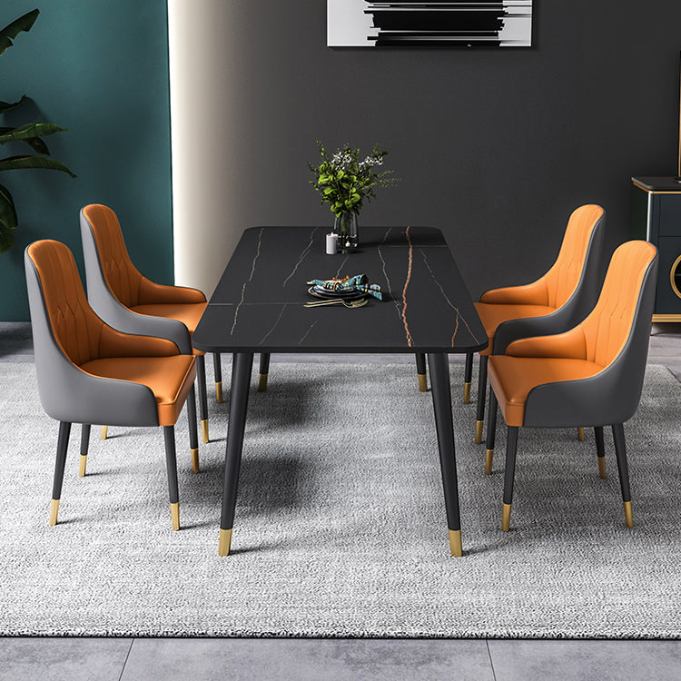 Black Rectangle Dining Table Set 1/2/5/7 Pieces Stone and Metal Dinette Set Clearhalo 'Dining Room Sets' 'Dining Tables & Seating' 'dining_room_set' 'furn' 'furn_dining_room_set' 'Furniture' 'Kitchen & Dining Furniture' 5408041
