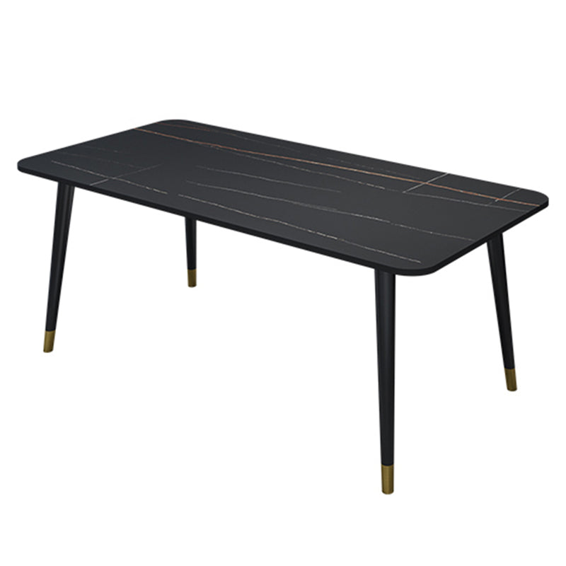 Black Rectangle Dining Table Set 1/2/5/7 Pieces Stone and Metal Dinette Set Black 79"L x 31"W Clearhalo 'Dining Room Sets' 'Dining Tables & Seating' 'dining_room_set' 'furn' 'furn_dining_room_set' 'Furniture' 'Kitchen & Dining Furniture' 5408042