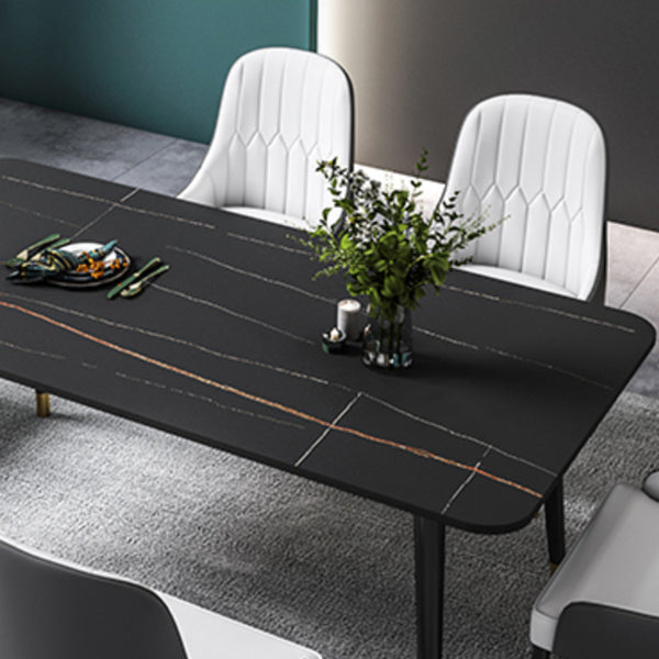 Black Rectangle Dining Table Set 1/2/5/7 Pieces Stone and Metal Dinette Set Clearhalo 'Dining Room Sets' 'Dining Tables & Seating' 'dining_room_set' 'furn' 'furn_dining_room_set' 'Furniture' 'Kitchen & Dining Furniture' 5408044