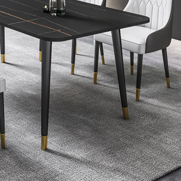 Black Rectangle Dining Table Set 1/2/5/7 Pieces Stone and Metal Dinette Set Clearhalo 'Dining Room Sets' 'Dining Tables & Seating' 'dining_room_set' 'furn' 'furn_dining_room_set' 'Furniture' 'Kitchen & Dining Furniture' 5408045