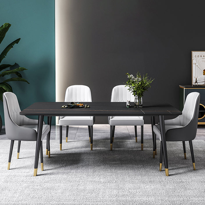 Black Rectangle Dining Table Set 1/2/5/7 Pieces Stone and Metal Dinette Set Clearhalo 'Dining Room Sets' 'Dining Tables & Seating' 'dining_room_set' 'furn' 'furn_dining_room_set' 'Furniture' 'Kitchen & Dining Furniture' 5408047