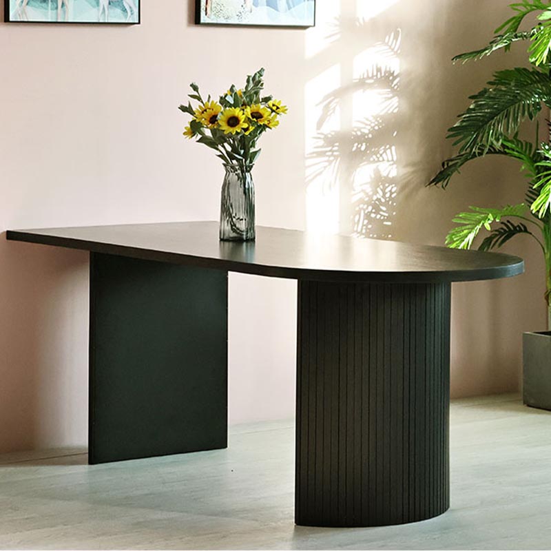 Simplicity Double Pedestal Dining Table Free Form Black Fixed Table with Wooden Top 70.9"L x 31.5"W x 29.5"H Without Chairs Clearhalo 'Dining Tables & Seating' 'Dining Tables' 'dining_table' 'furn' 'furn_dining_table' 'Furniture' 'Kitchen & Dining Furniture' 5408058