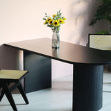 Simplicity Double Pedestal Dining Table Free Form Black Fixed Table with Wooden Top Clearhalo 'Dining Tables & Seating' 'Dining Tables' 'dining_table' 'furn' 'furn_dining_table' 'Furniture' 'Kitchen & Dining Furniture' 5408061