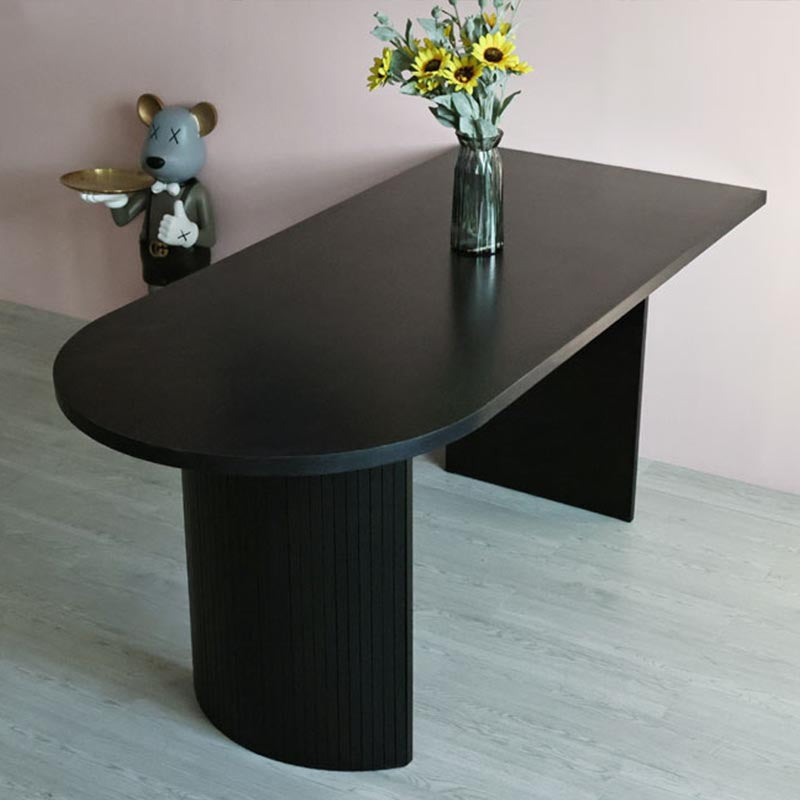 Simplicity Double Pedestal Dining Table Free Form Black Fixed Table with Wooden Top Clearhalo 'Dining Tables & Seating' 'Dining Tables' 'dining_table' 'furn' 'furn_dining_table' 'Furniture' 'Kitchen & Dining Furniture' 5408063