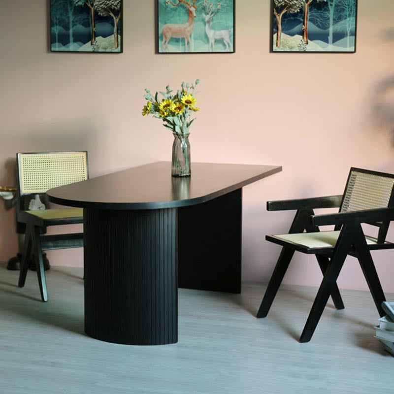 Simplicity Double Pedestal Dining Table Free Form Black Fixed Table with Wooden Top Clearhalo 'Dining Tables & Seating' 'Dining Tables' 'dining_table' 'furn' 'furn_dining_table' 'Furniture' 'Kitchen & Dining Furniture' 5408064