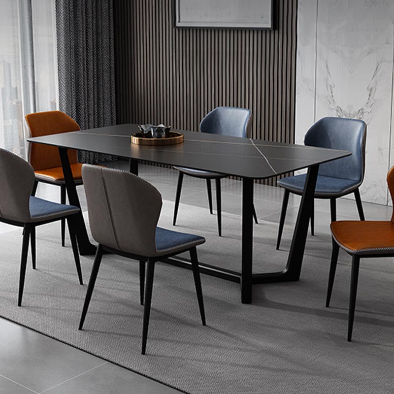 Industrial Sintered Stone Table for Restaurant Rectangle Dining Table with Trestle Base Without Chairs Clearhalo 'Dining Tables & Seating' 'Dining Tables' 'dining_table' 'furn' 'furn_dining_table' 'Furniture' 'Kitchen & Dining Furniture' 5408071