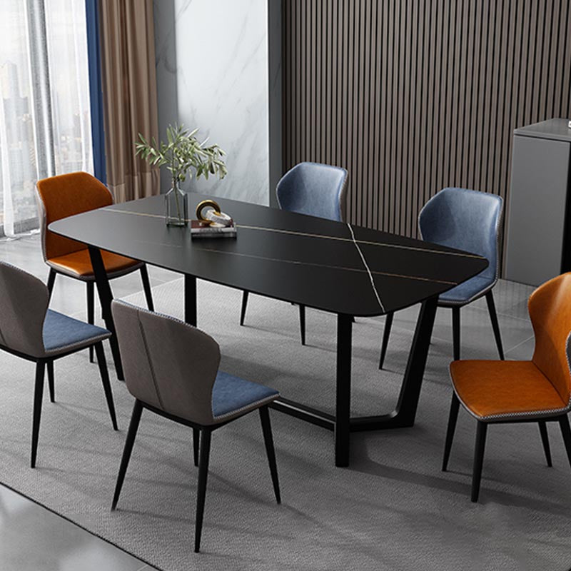 Industrial Sintered Stone Table for Restaurant Rectangle Dining Table with Trestle Base 55.1"L x 31.5"W x 29.5"H Without Chairs Clearhalo 'Dining Tables & Seating' 'Dining Tables' 'dining_table' 'furn' 'furn_dining_table' 'Furniture' 'Kitchen & Dining Furniture' 5408072
