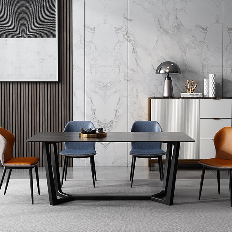 Industrial Sintered Stone Table for Restaurant Rectangle Dining Table with Trestle Base 51.2"L x 27.6"W x 29.5"H Without Chairs Clearhalo 'Dining Tables & Seating' 'Dining Tables' 'dining_table' 'furn' 'furn_dining_table' 'Furniture' 'Kitchen & Dining Furniture' 5408073