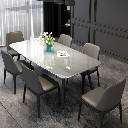 Luxury Sintered Stone Top Dining Table Rectangle White Table with 4 Legs Without Chairs Clearhalo 'Dining Tables & Seating' 'Dining Tables' 'dining_table' 'furn' 'furn_dining_table' 'Furniture' 'Kitchen & Dining Furniture' 5408098