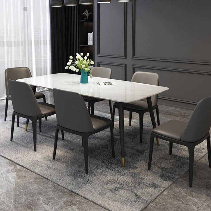 Luxury Sintered Stone Top Dining Table Rectangle White Table with 4 Legs 55.1"L x 31.5"W x 29.5"H Without Chairs Clearhalo 'Dining Tables & Seating' 'Dining Tables' 'dining_table' 'furn' 'furn_dining_table' 'Furniture' 'Kitchen & Dining Furniture' 5408099