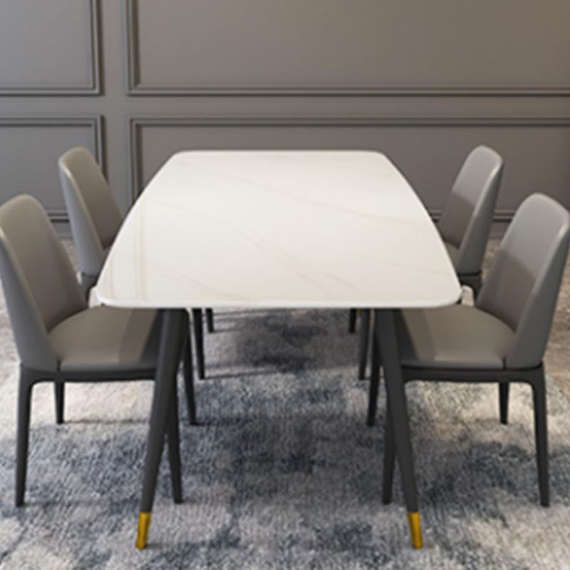 Luxury Sintered Stone Top Dining Table Rectangle White Table with 4 Legs Clearhalo 'Dining Tables & Seating' 'Dining Tables' 'dining_table' 'furn' 'furn_dining_table' 'Furniture' 'Kitchen & Dining Furniture' 5408100