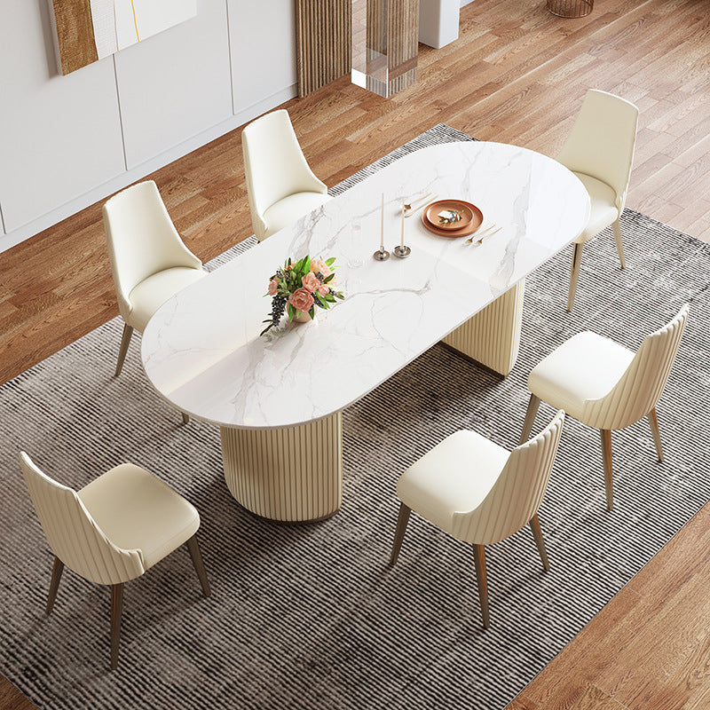Oval Sintered Stone Dining Table Traditional Luxury Dining Table White 55.1"L x 31.5"W x 29.5"H Without Chairs Clearhalo 'Dining Tables & Seating' 'Dining Tables' 'dining_table' 'furn' 'furn_dining_table' 'Furniture' 'Kitchen & Dining Furniture' 5408110