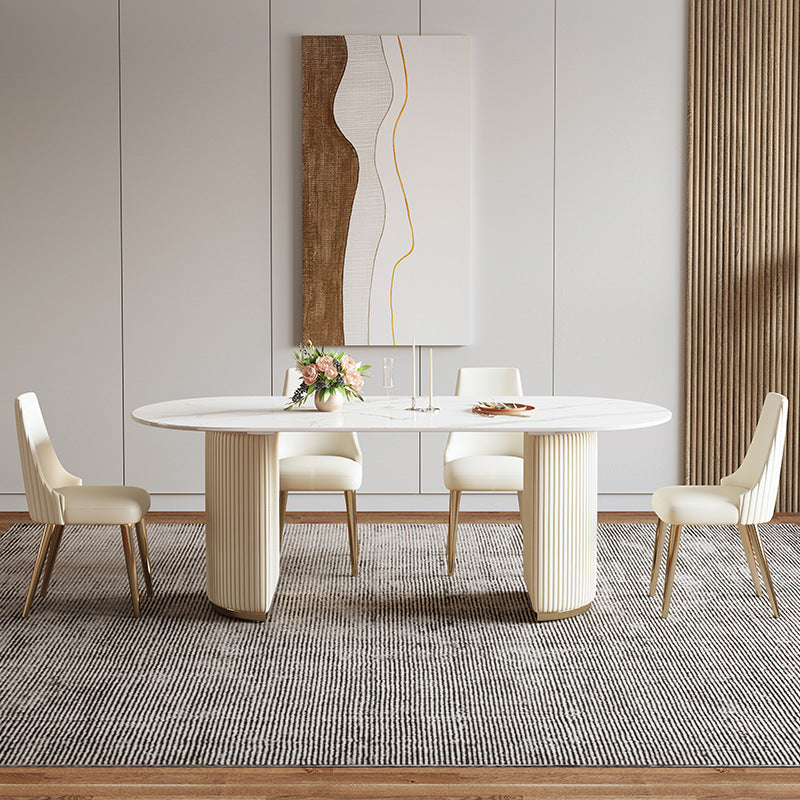 Oval Sintered Stone Dining Table Traditional Luxury Dining Table White 63"L x 31.5"W x 29.5"H Without Chairs Clearhalo 'Dining Tables & Seating' 'Dining Tables' 'dining_table' 'furn' 'furn_dining_table' 'Furniture' 'Kitchen & Dining Furniture' 5408113