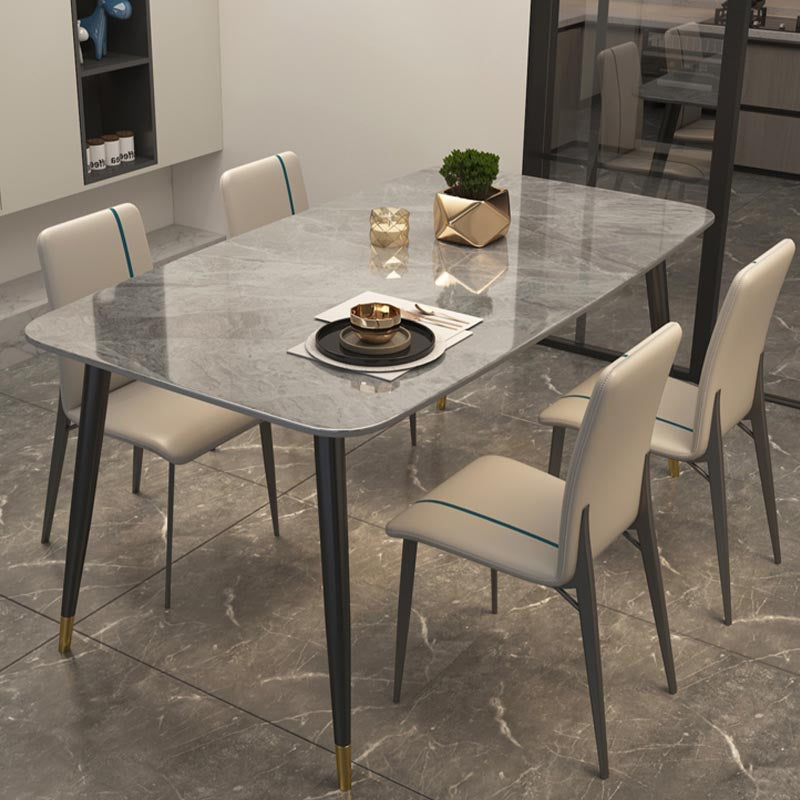 Luxury Sintered Stone Top Dining Table Rectangle Grey Table with 4 Legs Without Chairs Clearhalo 'Dining Tables & Seating' 'Dining Tables' 'dining_table' 'furn' 'furn_dining_table' 'Furniture' 'Kitchen & Dining Furniture' 5408127