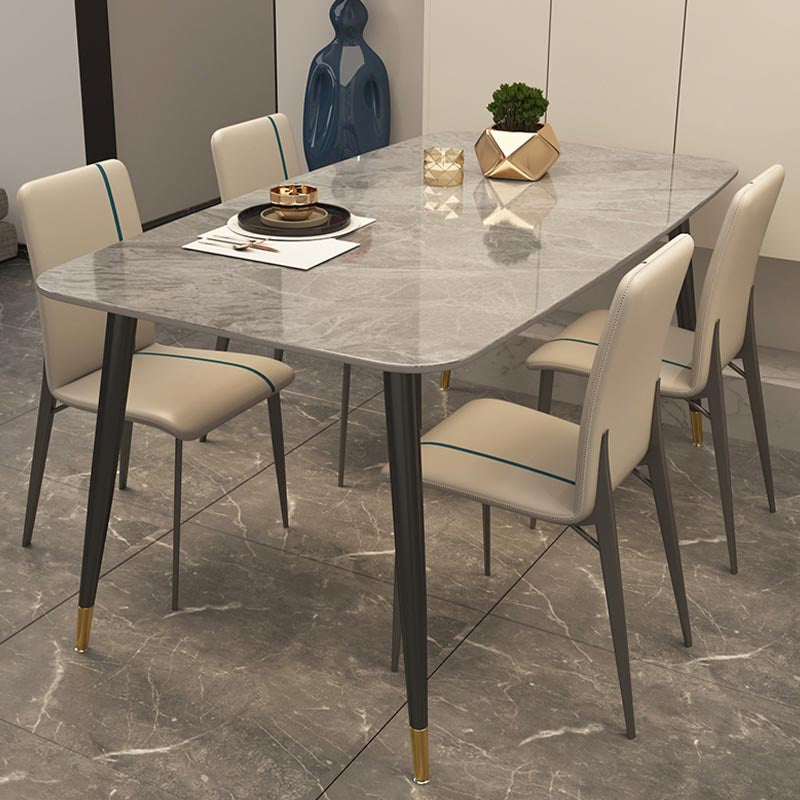 Luxury Sintered Stone Top Dining Table Rectangle Grey Table with 4 Legs 55.1"L x 31.5"W x 29.5"H Without Chairs Clearhalo 'Dining Tables & Seating' 'Dining Tables' 'dining_table' 'furn' 'furn_dining_table' 'Furniture' 'Kitchen & Dining Furniture' 5408128
