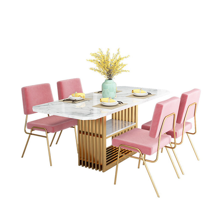 Sintered Stone Top Dining Table Luxury Rectangle Iron Pedestal Base Table