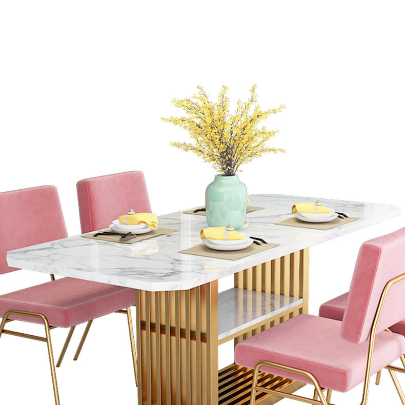 Sintered Stone Top Dining Table Luxury Rectangle Iron Pedestal Base Table