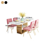 Sintered Stone Top Dining Table Luxury Rectangle Iron Pedestal Base Table