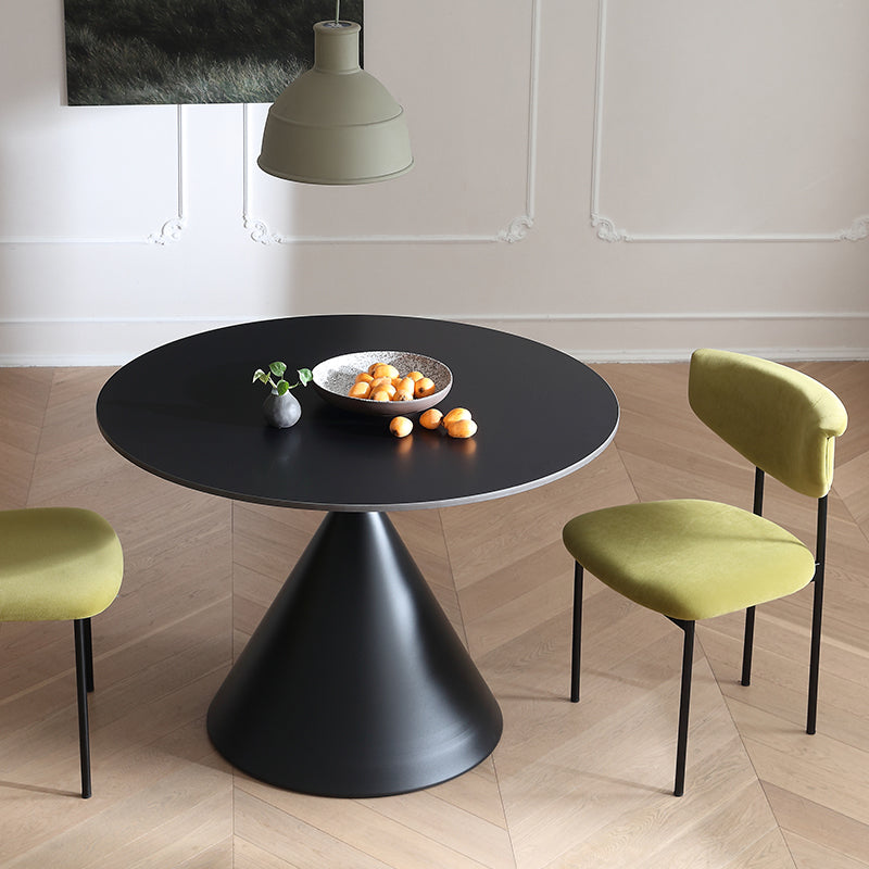 Contemporary Style Dining Table Stone Round Table with Pedestal Base Black Without Chairs Clearhalo 'Dining Tables & Seating' 'Dining Tables' 'dining_table' 'furn' 'furn_dining_table' 'Furniture' 'Kitchen & Dining Furniture' 5408284