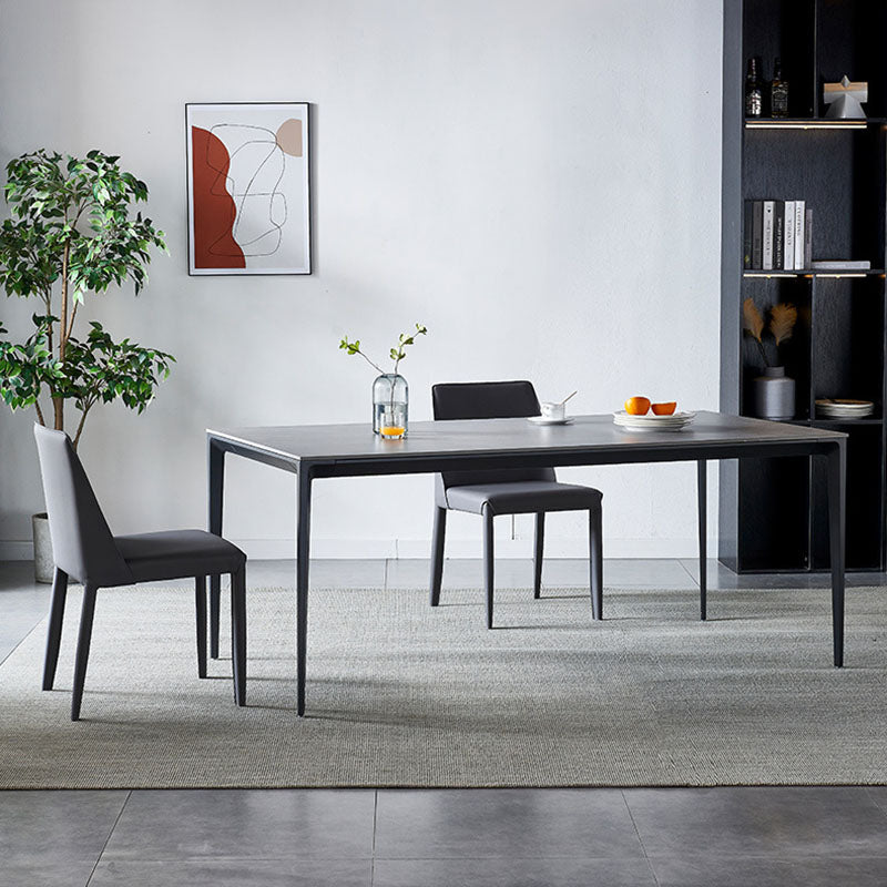 Modern Rectangle Dining Table Sintered Stone Top Table with 4 Black Metal Legs Gray 63"L x 31.5"W x 29.5"H Without Chairs Clearhalo 'Dining Tables & Seating' 'Dining Tables' 'dining_table' 'furn' 'furn_dining_table' 'Furniture' 'Kitchen & Dining Furniture' 5408351