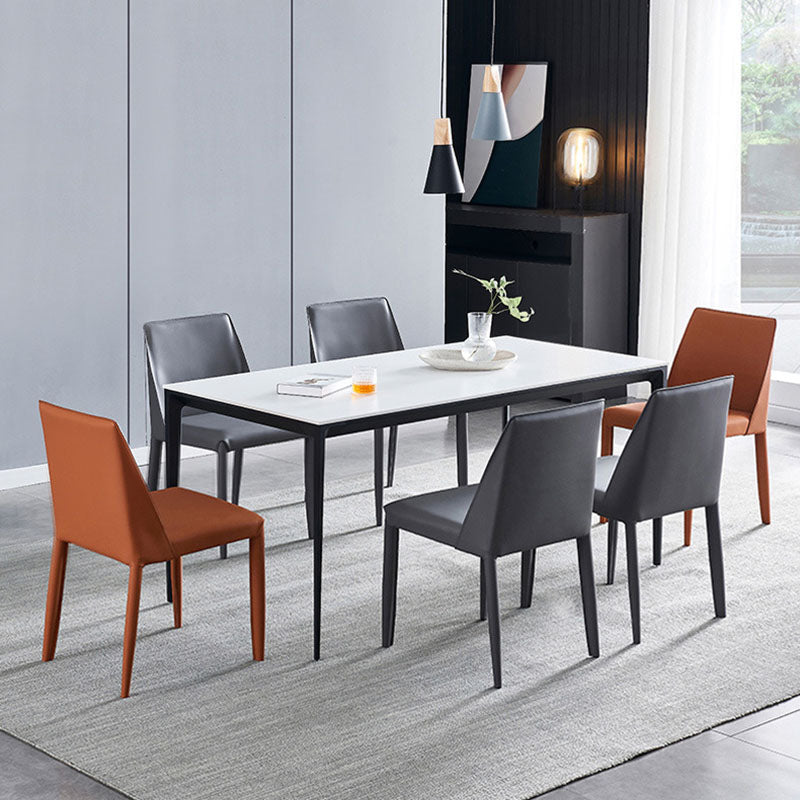 Modern Rectangle Dining Table Sintered Stone Top Table with 4 Black Metal Legs Clearhalo 'Dining Tables & Seating' 'Dining Tables' 'dining_table' 'furn' 'furn_dining_table' 'Furniture' 'Kitchen & Dining Furniture' 5408361
