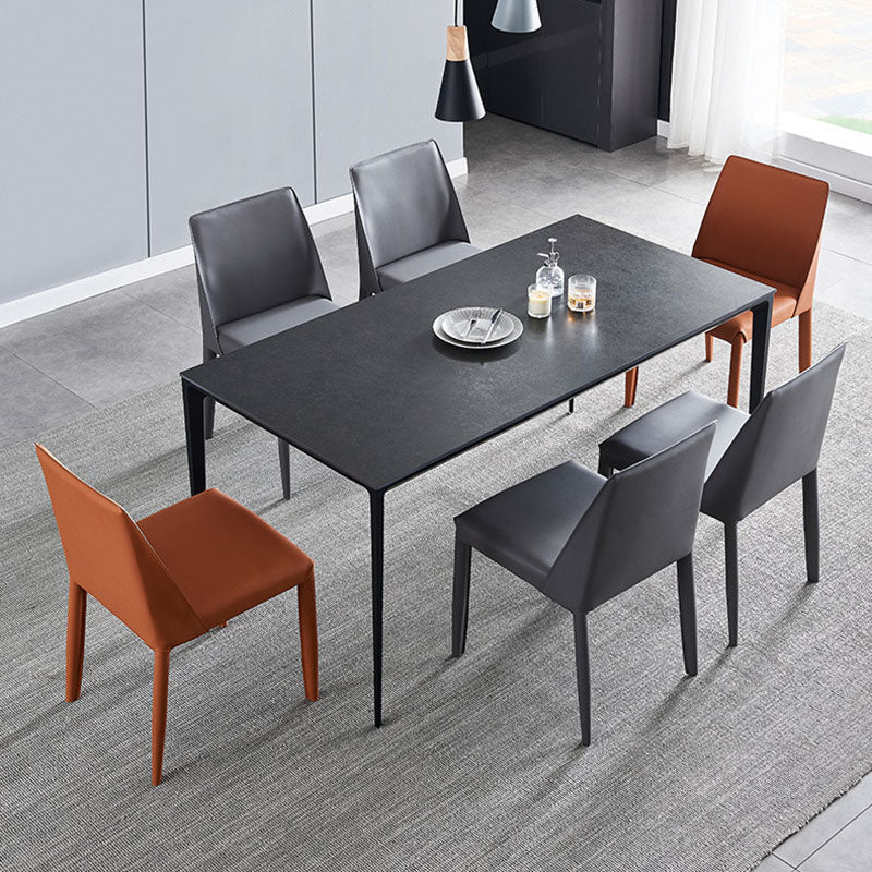Modern Rectangle Dining Table Sintered Stone Top Table with 4 Black Metal Legs Black Without Chairs Clearhalo 'Dining Tables & Seating' 'Dining Tables' 'dining_table' 'furn' 'furn_dining_table' 'Furniture' 'Kitchen & Dining Furniture' 5408362