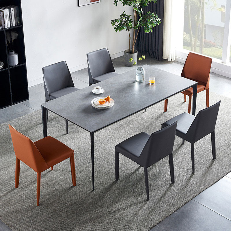 Modern Rectangle Dining Table Sintered Stone Top Table with 4 Black Metal Legs Gray Without Chairs Clearhalo 'Dining Tables & Seating' 'Dining Tables' 'dining_table' 'furn' 'furn_dining_table' 'Furniture' 'Kitchen & Dining Furniture' 5408363