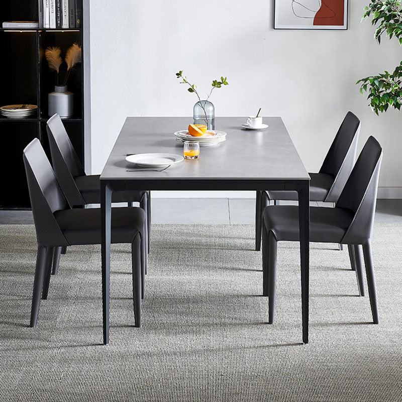 Modern Rectangle Dining Table Sintered Stone Top Table with 4 Black Metal Legs Clearhalo 'Dining Tables & Seating' 'Dining Tables' 'dining_table' 'furn' 'furn_dining_table' 'Furniture' 'Kitchen & Dining Furniture' 5408364
