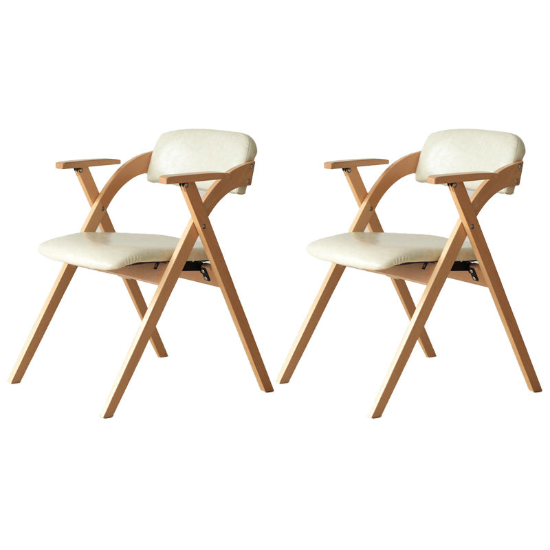 Open Back Folding Dining Arm Chair Modern Solid Wood Dining Chair Off-White 2 Piece Set Clearhalo 'Dining Chairs' 'Dining Tables & Seating' 'dining_chair' 'furn' 'furn_dining_chair' 'Furniture' 'Kitchen & Dining Furniture' 5408781