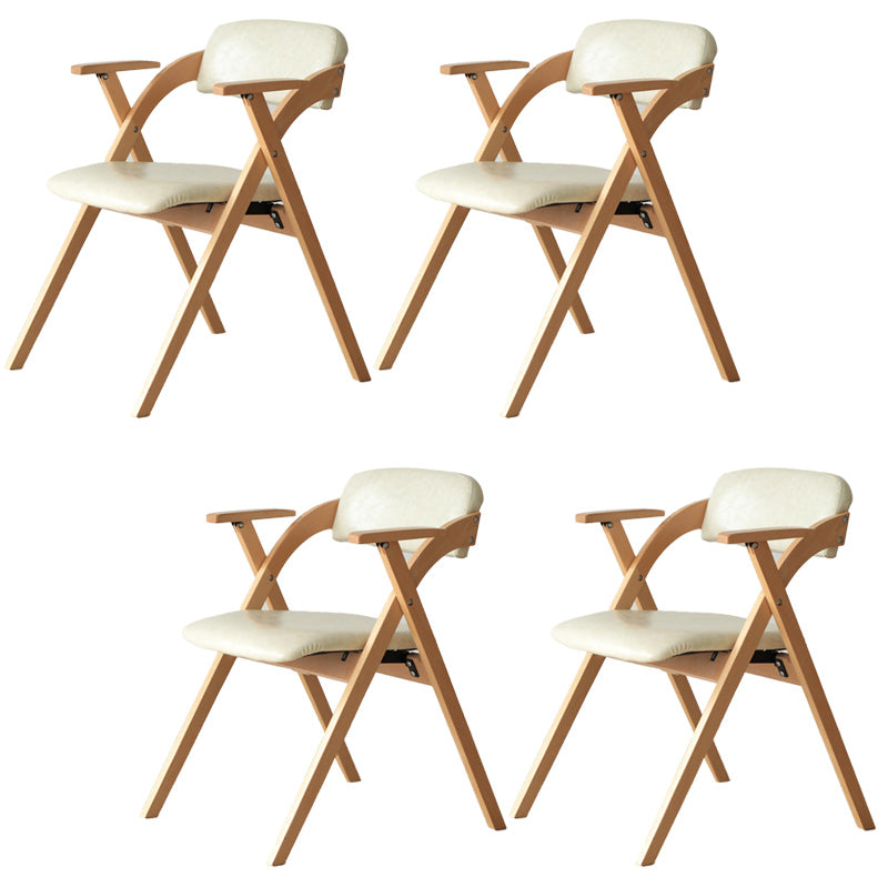 Open Back Folding Dining Arm Chair Modern Solid Wood Dining Chair Off-White 4 Piece Set Clearhalo 'Dining Chairs' 'Dining Tables & Seating' 'dining_chair' 'furn' 'furn_dining_chair' 'Furniture' 'Kitchen & Dining Furniture' 5408782
