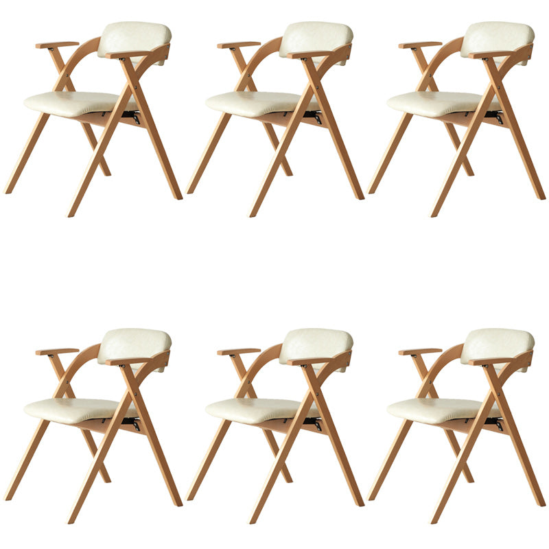 Open Back Folding Dining Arm Chair Modern Solid Wood Dining Chair Off-White 6 Piece Set Clearhalo 'Dining Chairs' 'Dining Tables & Seating' 'dining_chair' 'furn' 'furn_dining_chair' 'Furniture' 'Kitchen & Dining Furniture' 5408783