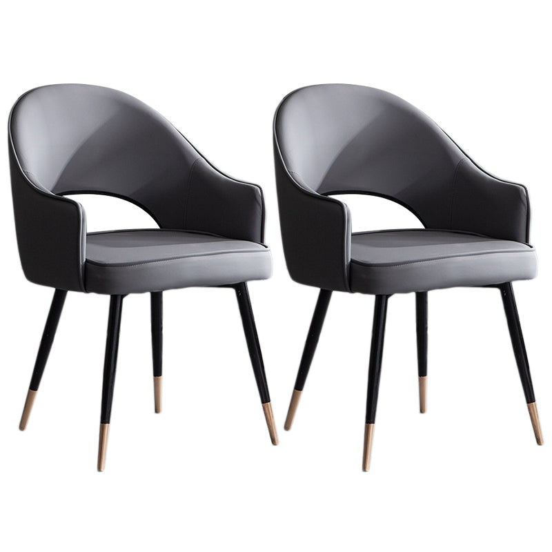 Glam PU Leather Dining Chairs Open Back Dining Side Furniture in Matte Finish Dark Gray 2 Piece Set Clearhalo 'Dining Chairs' 'Dining Tables & Seating' 'dining_chair' 'furn' 'furn_dining_chair' 'Furniture' 'Kitchen & Dining Furniture' 5409083