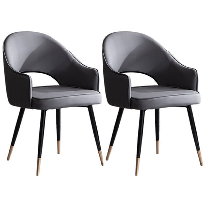 Glam PU Leather Dining Chairs Open Back Dining Side Furniture in Matte Finish Dark Gray 2 Piece Set Clearhalo 'Dining Chairs' 'Dining Tables & Seating' 'dining_chair' 'furn' 'furn_dining_chair' 'Furniture' 'Kitchen & Dining Furniture' 5409083