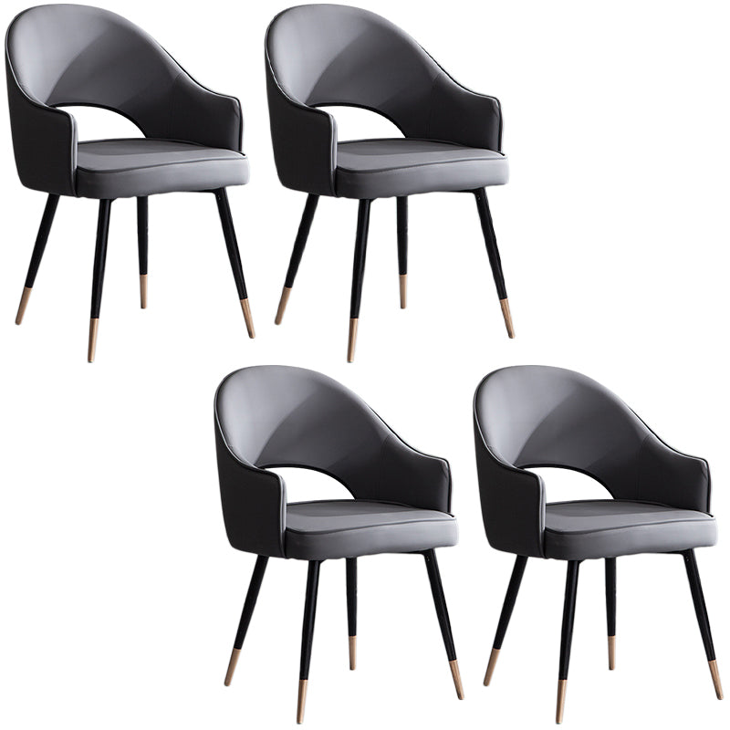 Glam PU Leather Dining Chairs Open Back Dining Side Furniture in Matte Finish Dark Gray 4 Piece Set Clearhalo 'Dining Chairs' 'Dining Tables & Seating' 'dining_chair' 'furn' 'furn_dining_chair' 'Furniture' 'Kitchen & Dining Furniture' 5409085