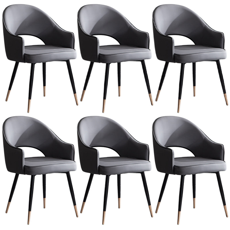 Glam PU Leather Dining Chairs Open Back Dining Side Furniture in Matte Finish Dark Gray 6 Piece Set Clearhalo 'Dining Chairs' 'Dining Tables & Seating' 'dining_chair' 'furn' 'furn_dining_chair' 'Furniture' 'Kitchen & Dining Furniture' 5409086