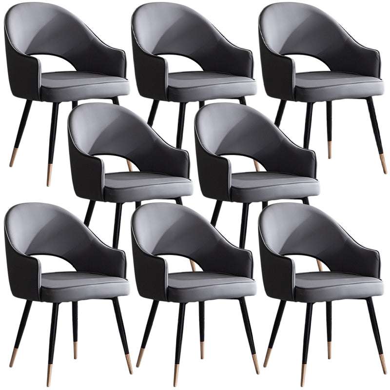 Glam PU Leather Dining Chairs Open Back Dining Side Furniture in Matte Finish Dark Gray 8 Piece Set Clearhalo 'Dining Chairs' 'Dining Tables & Seating' 'dining_chair' 'furn' 'furn_dining_chair' 'Furniture' 'Kitchen & Dining Furniture' 5409088
