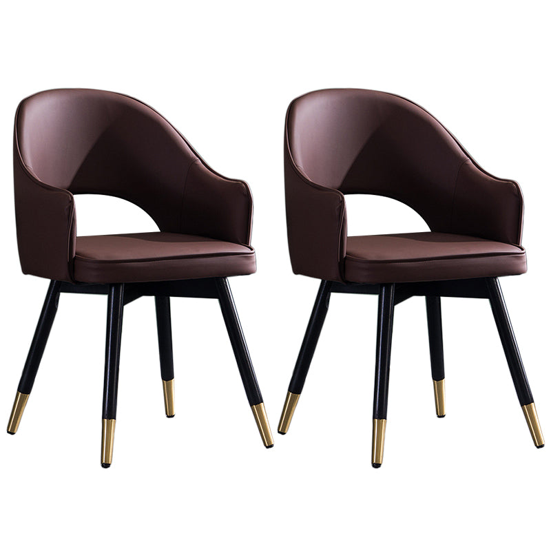 Glam PU Leather Dining Chairs Open Back Dining Side Furniture in Matte Finish Coffee 2 Piece Set Clearhalo 'Dining Chairs' 'Dining Tables & Seating' 'dining_chair' 'furn' 'furn_dining_chair' 'Furniture' 'Kitchen & Dining Furniture' 5409106