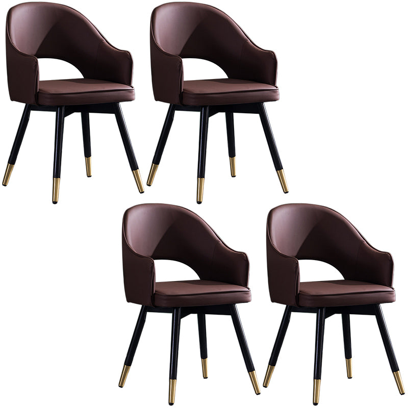Glam PU Leather Dining Chairs Open Back Dining Side Furniture in Matte Finish Coffee 4 Piece Set Clearhalo 'Dining Chairs' 'Dining Tables & Seating' 'dining_chair' 'furn' 'furn_dining_chair' 'Furniture' 'Kitchen & Dining Furniture' 5409108