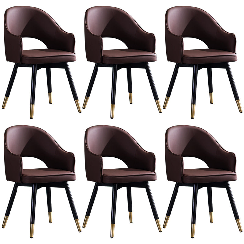 Glam PU Leather Dining Chairs Open Back Dining Side Furniture in Matte Finish Coffee 6 Piece Set Clearhalo 'Dining Chairs' 'Dining Tables & Seating' 'dining_chair' 'furn' 'furn_dining_chair' 'Furniture' 'Kitchen & Dining Furniture' 5409111