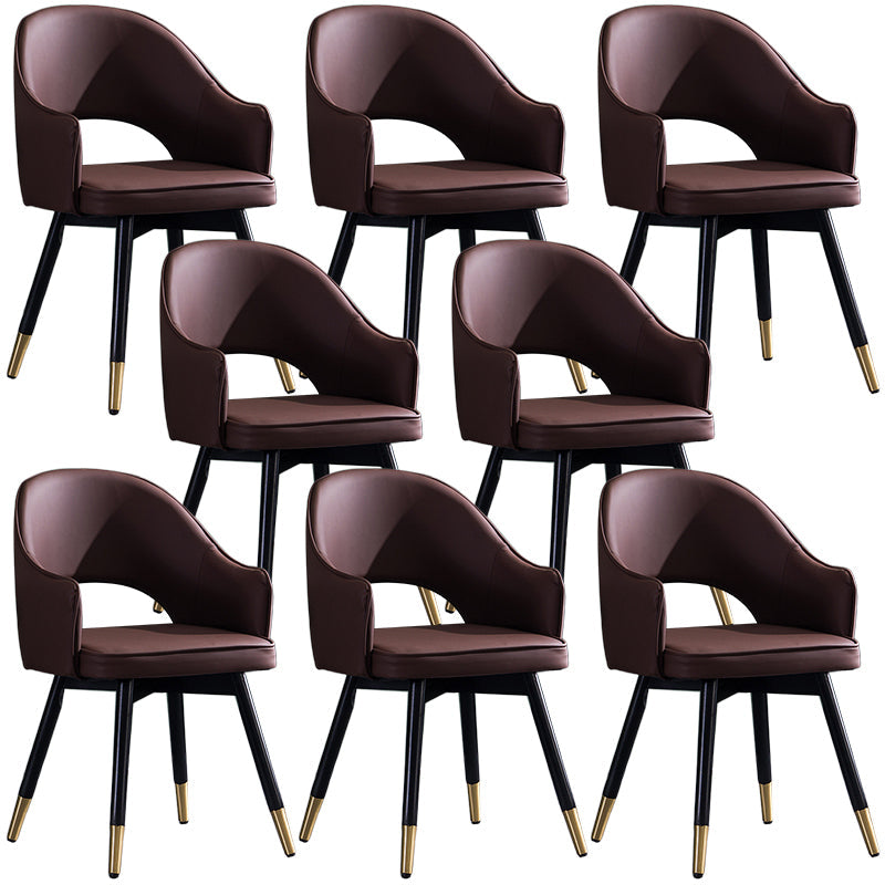 Glam PU Leather Dining Chairs Open Back Dining Side Furniture in Matte Finish Coffee 8 Piece Set Clearhalo 'Dining Chairs' 'Dining Tables & Seating' 'dining_chair' 'furn' 'furn_dining_chair' 'Furniture' 'Kitchen & Dining Furniture' 5409112