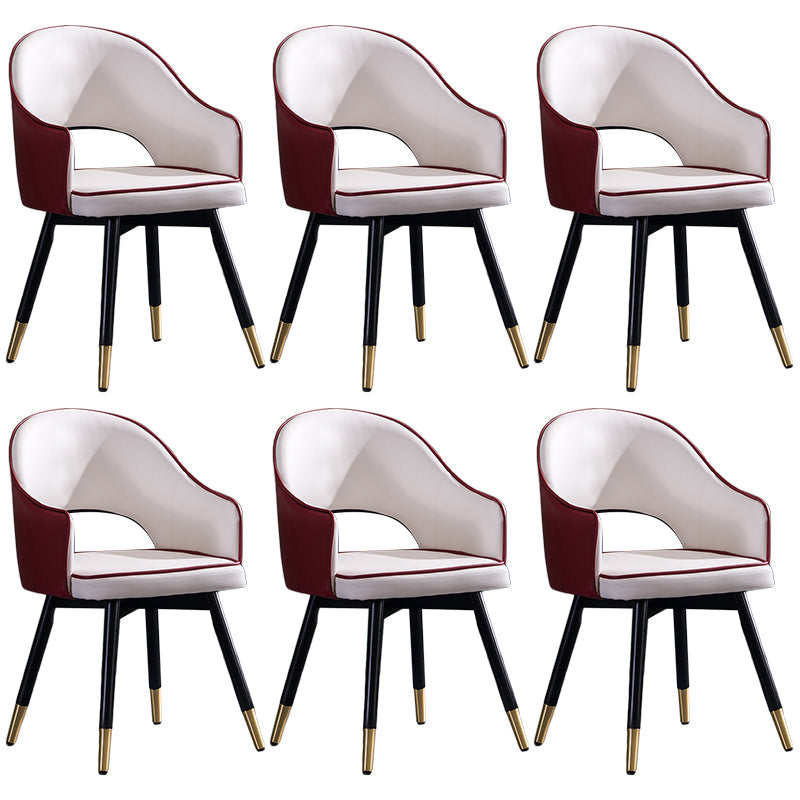 Glam PU Leather Dining Chairs Open Back Dining Side Furniture in Matte Finish Red-White 6 Piece Set Clearhalo 'Dining Chairs' 'Dining Tables & Seating' 'dining_chair' 'furn' 'furn_dining_chair' 'Furniture' 'Kitchen & Dining Furniture' 5409115