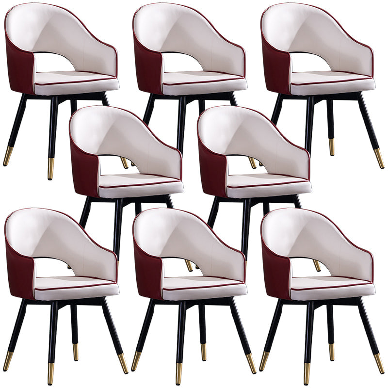 Glam PU Leather Dining Chairs Open Back Dining Side Furniture in Matte Finish Red-White 8 Piece Set Clearhalo 'Dining Chairs' 'Dining Tables & Seating' 'dining_chair' 'furn' 'furn_dining_chair' 'Furniture' 'Kitchen & Dining Furniture' 5409116