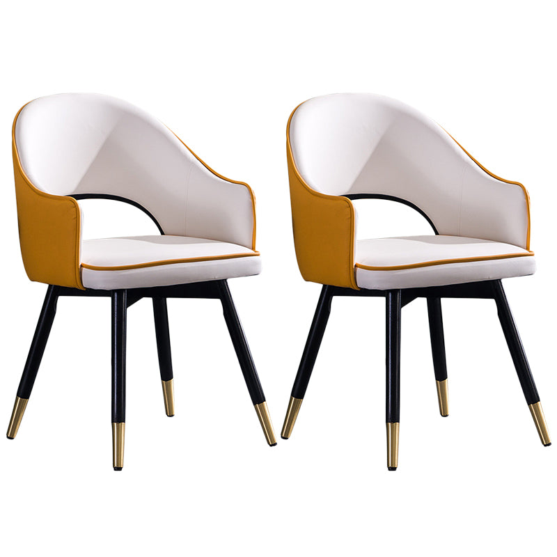 Glam PU Leather Dining Chairs Open Back Dining Side Furniture in Matte Finish Yellow White 2 Piece Set Clearhalo 'Dining Chairs' 'Dining Tables & Seating' 'dining_chair' 'furn' 'furn_dining_chair' 'Furniture' 'Kitchen & Dining Furniture' 5409121
